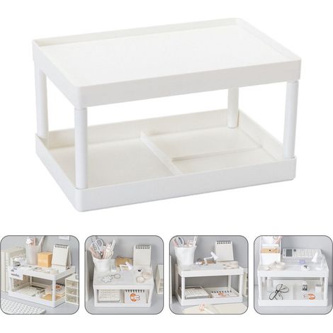 TOYMYTOY 1 Estante de almacenamiento blanco de doble capa para cosméticos, artículos de papelería y otros artículos.