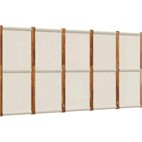 Paravento divisorio 5 pannelli 350 x 180 cm tessiline grigio e legno DEC030971