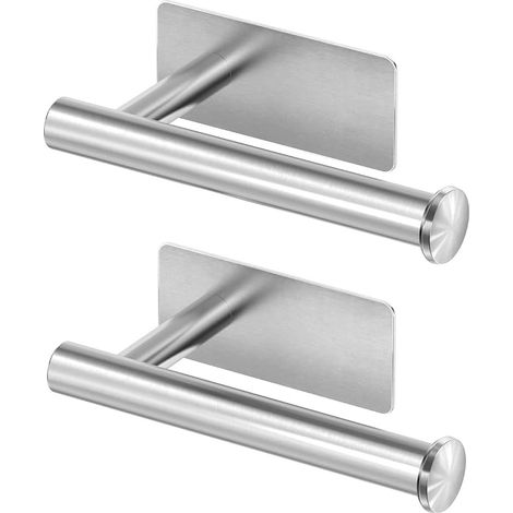 Lot de 2 porte-rouleaux de papier toilette auto-adhésifs en acier inoxydable pour cuisine, salle de bain (1/5)