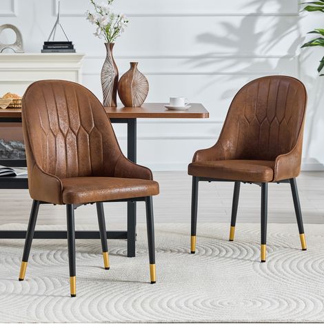 Chaises salle manger lot de 2, tissu brun, métal OKMYHOME (1/5)