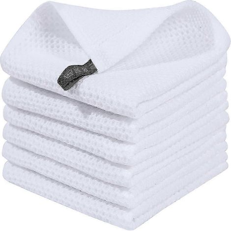 Lot de 6 torchons en éponge 100 % coton de qualité supérieure (34 x 34 cm), ultra-absorbants et munis d'une boucle de suspension. (1/5)