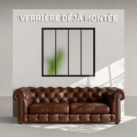 Verrière 4 Carreaux - Déjà Montée - Noir Mat - Verre Dépoli (1/4)