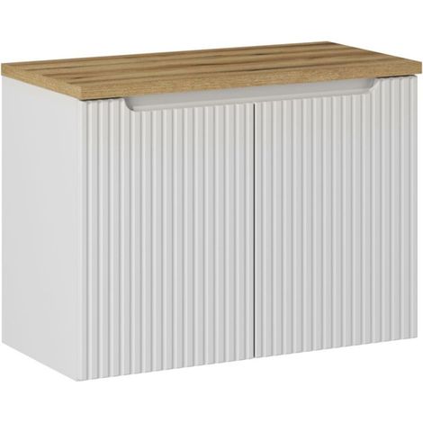 Waschtischunterschrank 80cm Riva, Weiß und Holzoptik