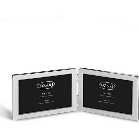 Cadre Photo Double Pliable pour 2 Photos 10 x 15 cm Plaqué Argent Anti-Ternissement - PANGIVO (1/5)