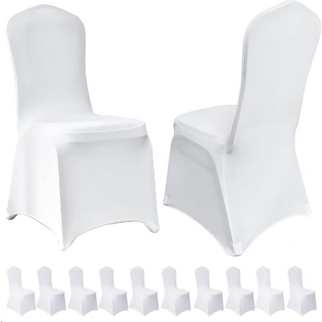 Couverture Housses de Chaise Mariage, 10 Pièce Universel Housse de Chaise Extensible pour Chaises sans Bras Polyester et Élasthanne Élastique Soirée Célébration Décoration, Blanc (1/5)