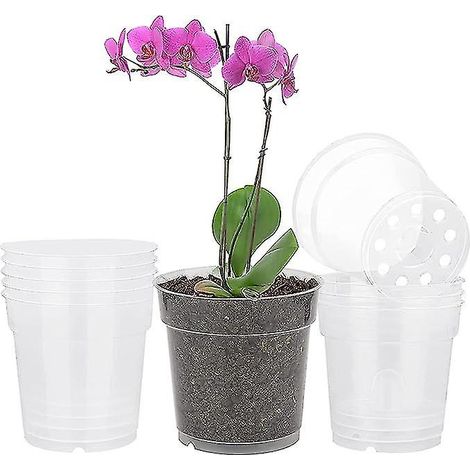 Lot de 10 pots de fleurs transparents en plastique, petits pots pour orchidées, idéaux pour le jardin, le balcon, etc. (1/5)