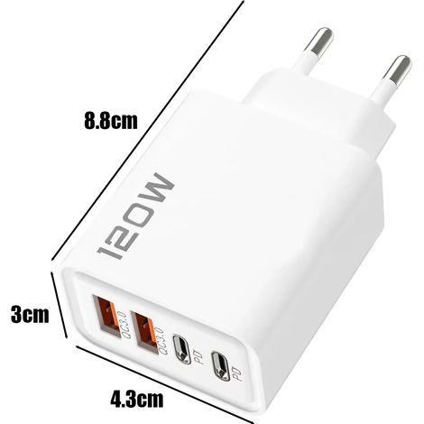 Chargeur USB 4 ports 120 W, câble de charge rapide pour téléphones Samsung, iPhone, Xiaomi et Huawei. (1/5)