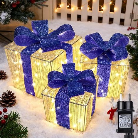 iBaycon Éclairage de Noël, Boîtes cadeaux lumineuses, Blanc chaud, 60 LED (1/5)