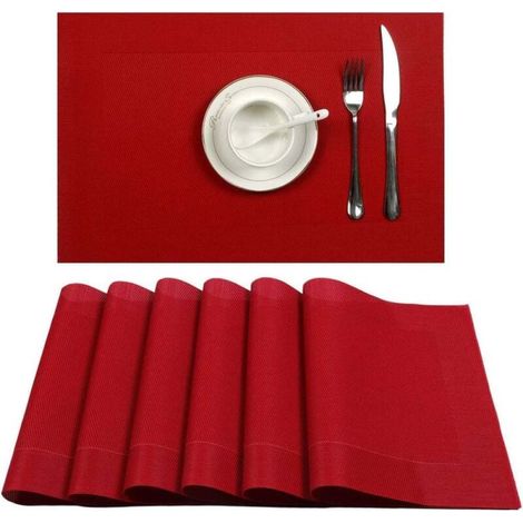 10 sets de table antidérapants, résistants à la chaleur et à l'usure, lavables, rouges, 45x30 cm, pour salle à manger (1/5)