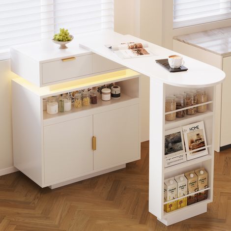 MEUBLIV Table îlot de cuisine 183x40 cm blanc – LED, rangement, rotation mobile (1/5)