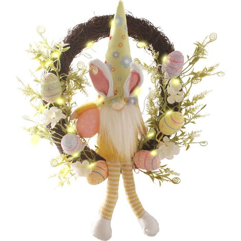 Guirlande Guirlandes Lumineuses Pâques Lapin Œuf Couronne Décoration Intérieure Extérieure Murale Portail Rotin Tissu Mousse 30x45cm-KZQ (1/2)