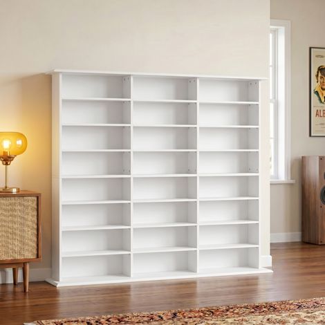 Meuble de rangement 1032 CDs / 594 DVDs, étagère multimédia, 24 compartiments et 18 étagères ajustables, blanc (1/5)