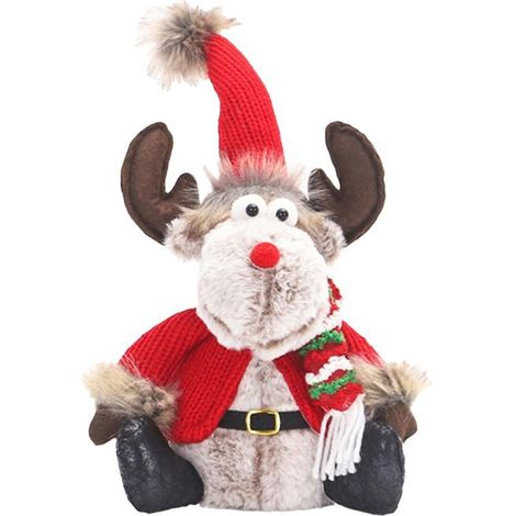Renne De Noël - Poupée Décorative Assise En Peluche - Décoration Intérieure Maison Bureau Étagère - 1 Pièce (1/5)