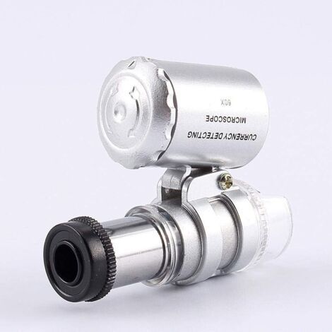 Mini Metal Microscope 60x Pocket Magnifying Glass with UV LED Light for Jewelry Diamonds Stones Coins Stamps (1/5)