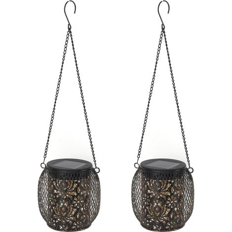 Ortviai Lanternes solaires suspendues extérieures en fer forgé, 2 pièces, IP65, 11 cm, pour jardin, patio et cour (1/5)