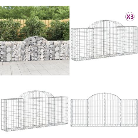 Gabionen mit Hochbogen 3 Stk. 200x30x80/100 cm Verzinktes Eisen - Gabionen - Gabionenkorb - Gartendeko - Gartenzubehör - Zaun - Home & Living (1/5)