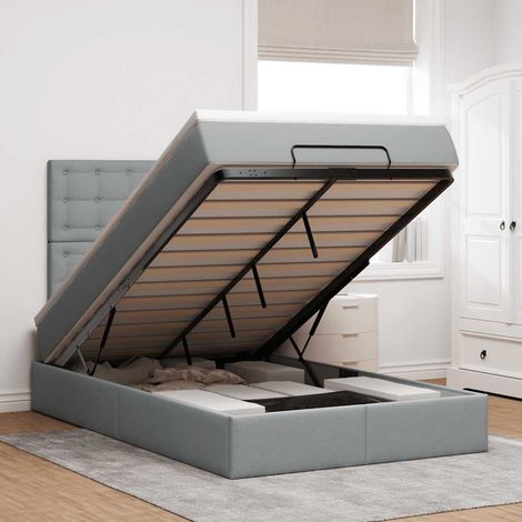 Ottoman-Bett mit Matratze Hellgrau 120x200 cm Stoff