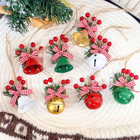8 ensembles de cloches de Noël vintage en métal, décorations suspendues rouges et dorées, ornements de sapin de Noël en métal résistant, adaptés aux fêtes de fin d'année et à la décoration intérieure. (1/3)