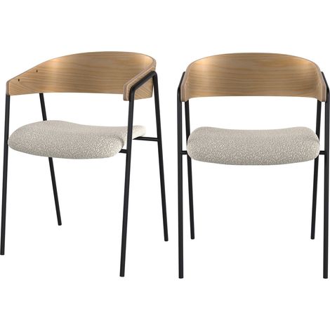 Set de 2 sillas en tejido bouclé blanco y madera de roble - Esmée