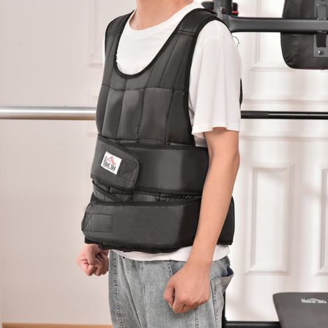 Gilet zavorrato da 30 kg con 35 sacchi zavorrati, regolabile, per allenamento di forza e fitness, in tessuto Oxford e metallo, nero, 60 x 50 cm. (1/5)