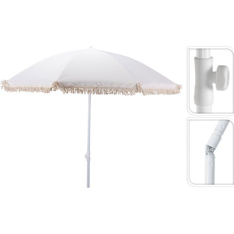 Parasol de plage crème avec pompons, ø160 x 200 cm