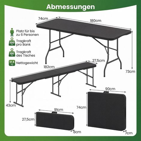 Folding Rattan-Look Garden Table, HDPE Top, Black (1/5)