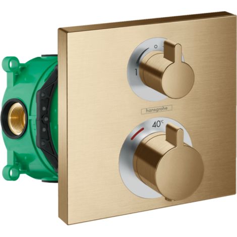 HANSGROHE Frontal para mezclador termostático de empotrar Ecostat Square con válvula de cierre y desviador de bronce cepillado con cuerpo empotrado