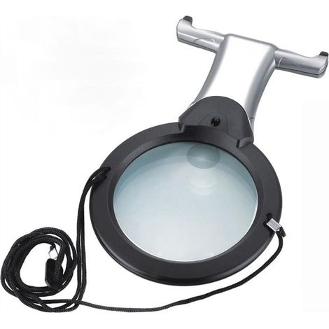 Loupe montée sur la poitrine 2,5 x grand objectif 6 x petite lentille pour protéger le cou portable bureau divers avec 2 lumières LED tricot broderie lecture journaux (1/4)