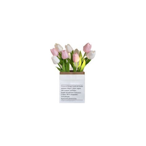 Tulpenförmige Kunstblumen, detailreich gestaltet, leuchtende und langlebige Farben, Kunststoffblumen für Büro, Wohnzimmer, Fotografie, rosa und weiß (1/5)