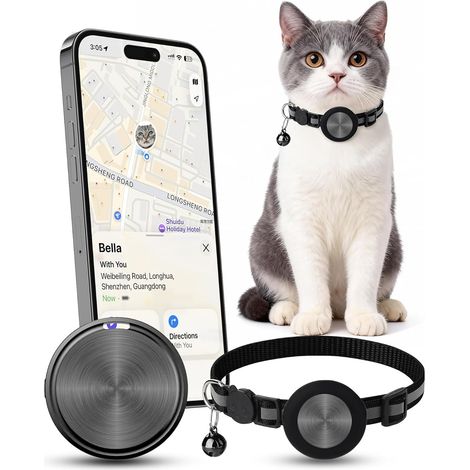 Traceur GPS Chat pour iPhone avec Collier, Compatible iOS Localiser, sans Abonnement, Tracker Bluetooth pour Chat (1/5)
