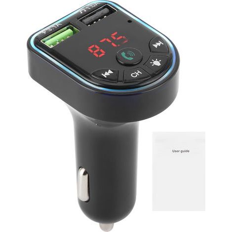 Cargador para coche con reproductor de MP3, Bluetooth 5.0 e iluminación ambiental de colores, universal para coches de 12-24V. (1/5)
