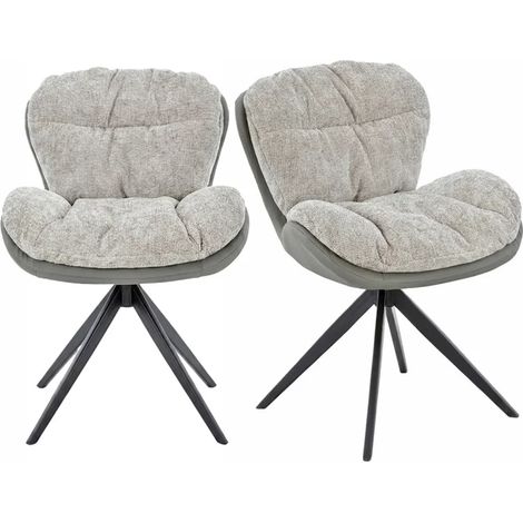 Lot 2 chaises pivotantes 360° en tissu beige et pieds métal – CORNELIA