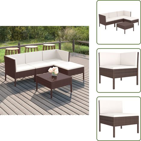 5-tlg. Garten-Lounge-Set mit Auflagen Poly Rattan Braun - Gartensorga - Loungemöbel - Gartenmöbel Set - Outdoor Möbel - PE-Rattan (1/5)