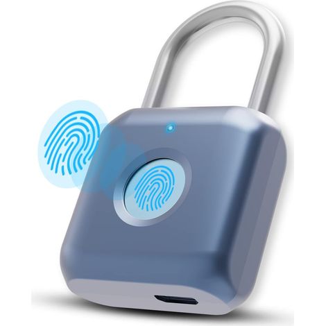 (Bleu) Cadenas numérique à empreinte digitale, cadenas biométrique USB haute sécurité pour salle de sport, bagages, armoires, valises. (1/5)