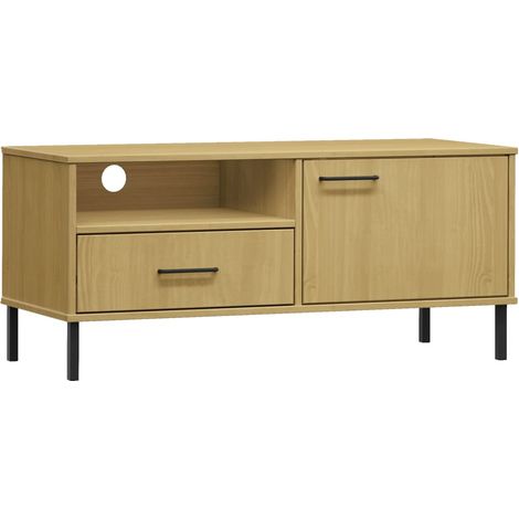 Porta TV multimediale scaffale per televisione televisore buffet sala da pranzo soggiorno camera da letto con gambe in metallo legno di pino massiccio marrone 020026868