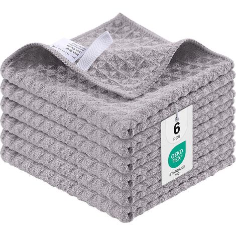 Moosfor Microfasertücher 6er-Set Saugfähige Küchentücher 30x30cm Grau (1/5)