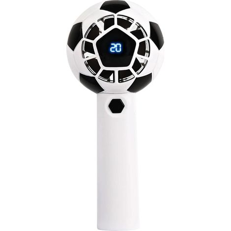 (Noir) Ventilateur portatif en forme de ballon de football avec écran d'affichage numérique, 5 vitesses de ventilation réglables, chargement USB. (1/5)