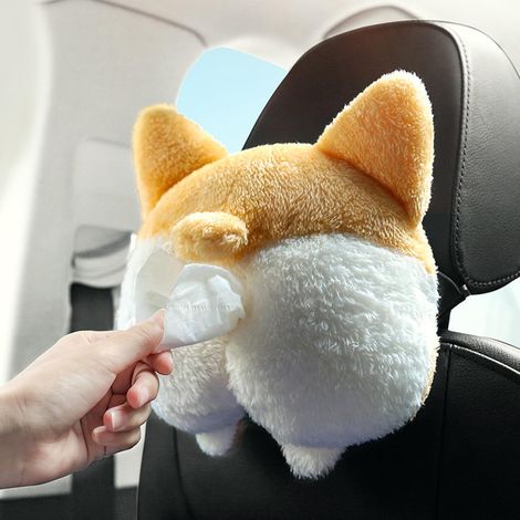 Dispensador de pañuelos de peluche Corgi, divertido coche de caja, casa, dormitorio, oficina