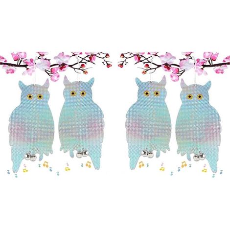 【Phantasy】Set of 4 Owl Deterrents for Pigeons/Birds, Reflective Scarecrows Repel Pigeons, Deterrent Pigeons, Keep Pigeons Away Anti-Pigeon Bell, Decorative Protect Balcony Vegetable Garden Plants MUMU