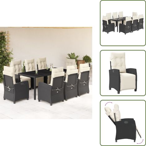 9-tlg. Garten-Essgruppe mit Kissen Schwarz Poly Rattan - Gartentisch - Gartenmöbel - Essgruppe - Outdoor Möbel - Terrassenmöbel (1/5)