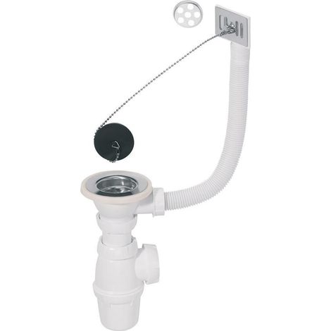 Wirquin Pro – Vidage complet lavabo Ø60 – Bouchon à chaînette 300 mm – Débit 60 l/min – Garde d'eau 50 mm – Dimensions 250x300x50 mm