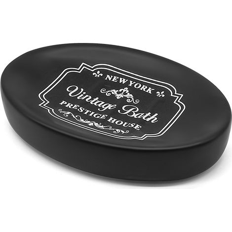 Portasaponetta in ceramica nera con stampe a contrasto bianche vintage (1/5)