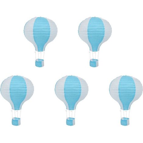 5pièces 12 Pouces Ballon à Air Chaud en Papier Lanterne Abat-Jour Plafond Lumière Mariage Décoration, Rayures Bleu