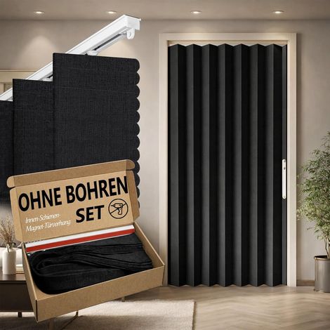 Door Curtain 100% Opaque Accordion Style Folding with Magnetic Closure, Mounting without Drilling, Includes Adhesive Strip, Blackout (1/5)