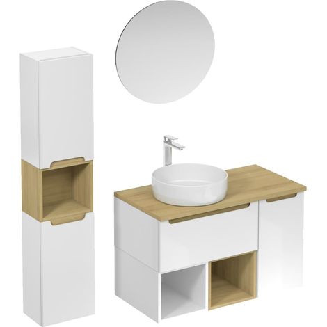 Naturel Mobiletto da bagno con lavabo, comprensivo di rubinetto per lavabo Naturel Stilla bianco lucido, bocca di erogazione e scarico (
