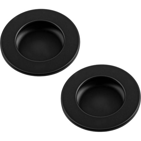 Tirador redondo empotrado de Ø 60 mm para muebles o puertas correderas, de plástico negro. Ideal para vestidor, dormitorio infantil, armario o cajón. (1/3)