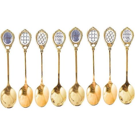 Lot de 8 cuillères à café en acier inoxydable doré - Motifs floraux créatifs VPI (1/5)