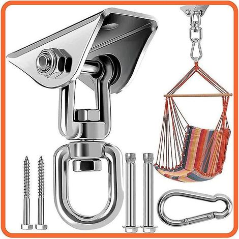 Robustes Deckenaufhängungsset aus Edelstahl mit 360° drehbaren Haken für Hängematte, Hängesessel, Boxsack, Schaukel und Aerial Yoga. (1/5)