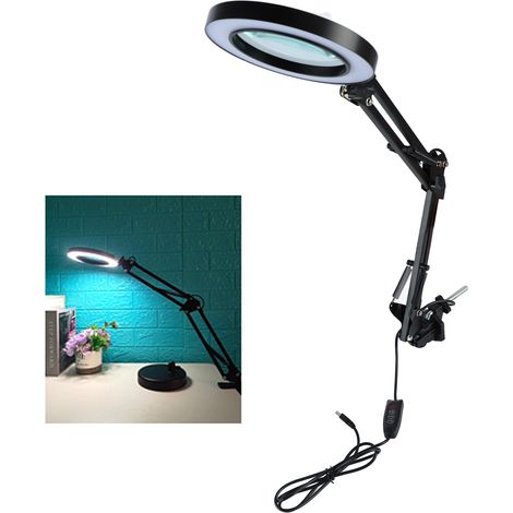 Lampe loupe portable et pliable pour les réparations, le maquillage, la manucure, les extensions de cils, le travail, la protection des yeux, la lecture et les études. Noire avec pinces de fixation. (1/5)
