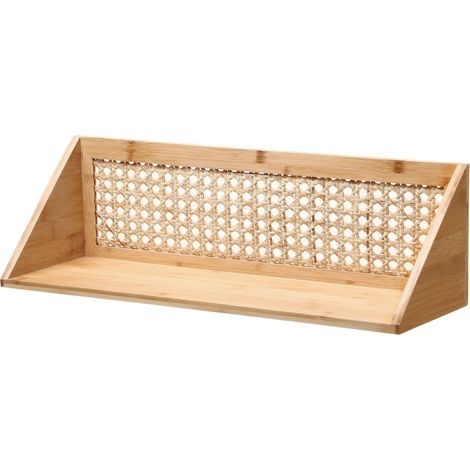 Calicosy – Étagère murale en bambou et rotin naturel – Longueur 40 cm – Charge maximale 5 kg – Fixation murale incluse
